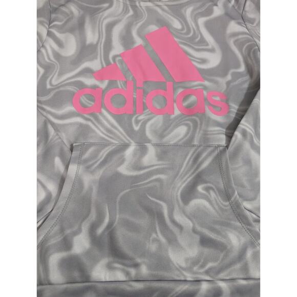 Adidas Girls Fleeced Hoodie Kids Big Logo Sweatshirt Gray Casual Pullover Size L - Picture 2 of 9